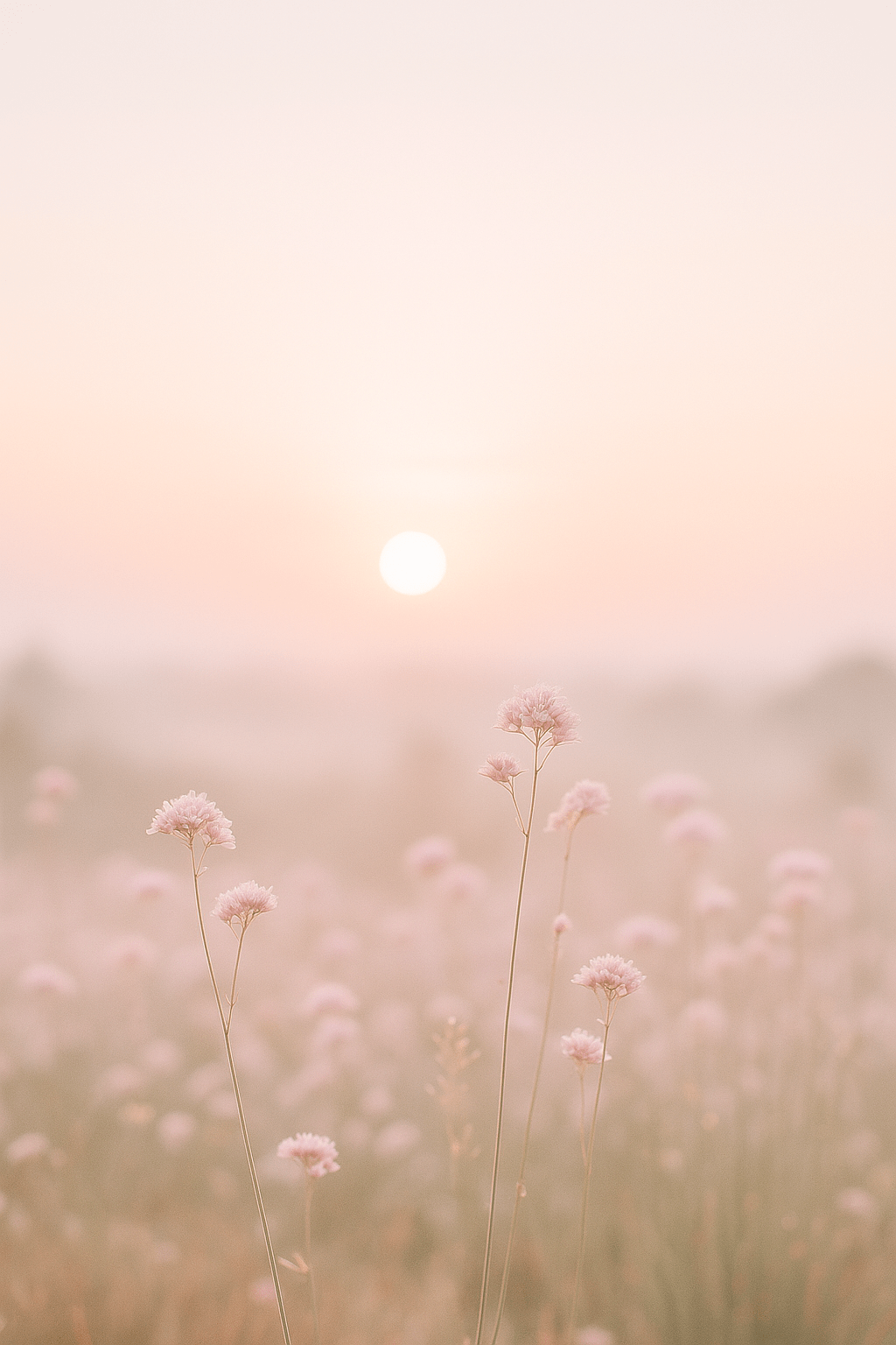 Sunrise over a peaceful dewy field, symbolizing hope, healing, and new beginnings