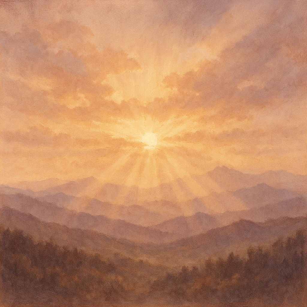 Sunrise breaking through clouds over mountains, symbolizing hope and God’s presence on the journey of motherhood.